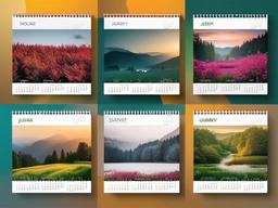 Calendar clipart - wall calendar with nature photographs  color,minimalist,vector clipart