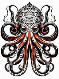 Tribal Tattoo Octopus - Combine tribal art with the symbolism of octopuses in a unique and visually striking tattoo design.  simple vector color tattoo,minimal,white background