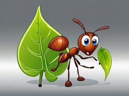 Ant Cartoon - Cartoon of ant carrying a leaf  