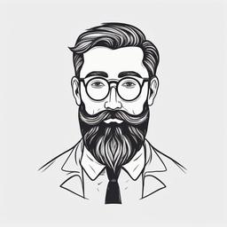 Hand drawn man with two faces beard  minimalist design, white background, professional color logo vector art