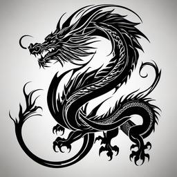 Black Dragon Tattoo - Dragon tattoos primarily using black ink, emphasizing bold and dark designs.  simple color tattoo,minimalist,white background