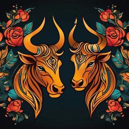 couple taurus and leo tattoo  simple vector color tattoo