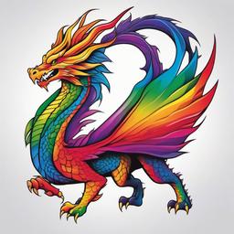 Rainbow Dragon Tattoo - Vibrant and colorful dragon tattoo featuring a rainbow.  simple color tattoo,minimalist,white background