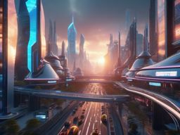 Futuristic Cityscape - A high-tech futuristic cityscape with holographic billboards and robots  8k, hyper realistic, cinematic
