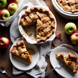 deep-dish apple pie filled with cinnamon-spiced apples and a flaky crust. 