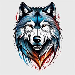 Angry Lone Wolf Tattoo,tempestuous lone wolf, symbol of unwavering determination and fierce independence. , color tattoo design, white clean background