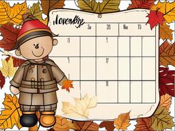 November clipart - November calendar page with reminders  