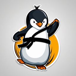 Penguin Karate Sticker - A penguin mastering karate moves with a black belt. ,vector color sticker art,minimal