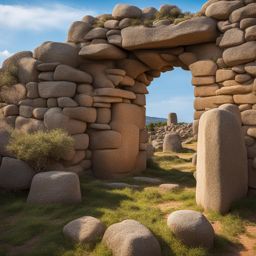 sardinian nuragic ruins - create an artwork that evokes the mystery of sardinia's nuragic ruins, with their ancient stone structures and legends. 