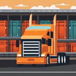 Semi-Truck Clipart - A semi-truck carrying cargo across the highway.  transport, color vector clipart, minimal style