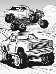 Monster Truck Performing Barrel Roll Coloring Pages - Trucks Rolling Through Mid-Air Stunts  minimal black outline printable sheet, coloring page