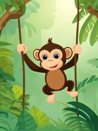 monkey clipart in a lush jungle - swinging through the trees with agility. 