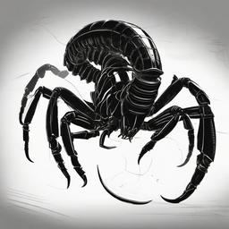 drawing of a scorpion in a science fiction setting  minimal rough sketch scribbles,doodles,black and white