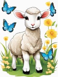 Lamb clipart - lamb surrounded by butterflies in spring  