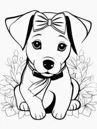 Puppy with a Bow Coloring Pages - Stylish Puppy Wearing a Bow  minimal black outline printable sheet, coloring page