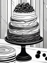 Cake Coloring Pages - Layered black and white marble cake  simple coloring pages