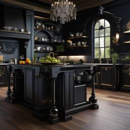 Gothic Victorian Opulence - Add a touch of gothic and Victorian opulence to your kitchen. , kitchen layout design ideas, multicoloured, photo realistic, hyper detail, high resolution,