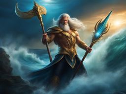 enigmatic triton sorcerer controlling the seas - create an artwork of an enigmatic triton sorcerer wielding power over the ocean's depths. 