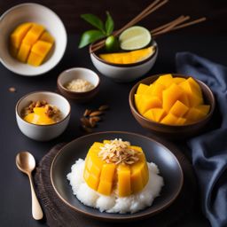 thai mango sticky rice - a sweet and creamy dessert featuring ripe mango and glutinous rice. 