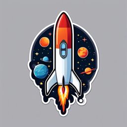 Rocket in Space Sticker - Rocket soaring through outer space, ,vector color sticker art,minimal