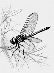 drawing of a dragonfly in a garden  minimal rough sketch scribbles,doodles,black and white