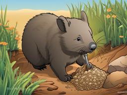 Wombat Cartoon - Cartoon of wombat digging a burrow  