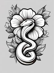 Snake and Flower Tattoo - Combination of a snake and flower in a tattoo.  simple vector tattoo,minimalist,white background