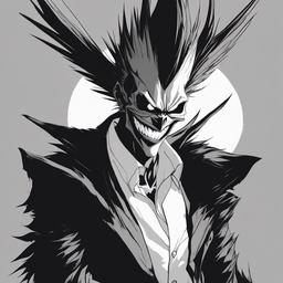 drawing of Ryuk anime  minimal rough sketch scribbles,doodles,black and white