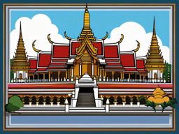 Bangkok clipart - Wat Phra Kaew and Grand Palace in Thailand, ,color clipart vector style