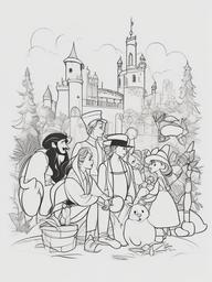 drawing of a Disney character with friends  minimal rough sketch scribbles,doodles,black and white