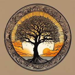 sun and tree tattoo  simple vector color tattoo
