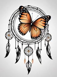 Butterfly Dream Catcher Tattoo - Tattoo combining a dream catcher with butterfly motifs.  simple vector tattoo,minimalist,white background