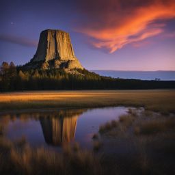 devil's tower - paint the enchanting night scene of devil's tower, a monolithic rock formation that rises dramatically in wyoming's black hills. 