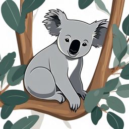 Koala Sticker - A sleepy koala in a eucalyptus tree, ,vector color sticker art,minimal