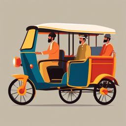 Rickshaw Clipart - A traditional rickshaw carrying passengers.  transport, color vector clipart, minimal style