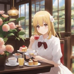 shinobu oshino enjoys a leisurely afternoon tea with araragi at a quaint cafe. 