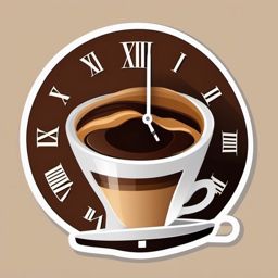 Coffee Time Sticker - Coffee cup with a clock face, ,vector color sticker art,minimal