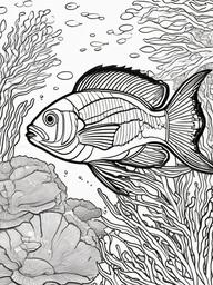 Wrasse Coloring Pages - Bright Colored Coral Reef Fish  black outline printable sheet, coloring page