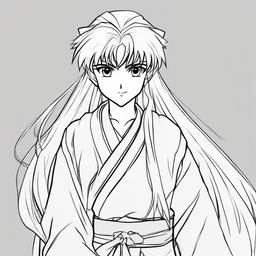 drawing of Inuyasha anime  minimal rough sketch scribbles,doodles,black and white