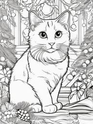 Christmas Cat Colouring Page  outling,coloring pages,black and whit