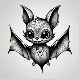 Bat Tattoo Cute-Charming and adorable representation of a bat in a cute and playful style.  simple color tattoo,white background