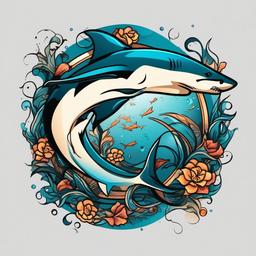 pisces shark tattoo  simple vector color tattoo