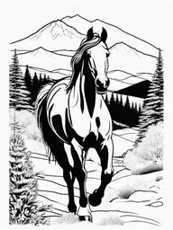 Horse in a Mountain Landscape Coloring Pages - Stunning View of Horse in Mountains  minimal black outline printable sheet, coloring page