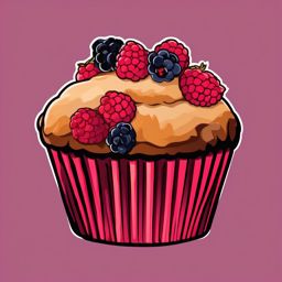 Raspberry Muffin with Berries Clipart - A freshly baked raspberry muffin.  color vector clipart, minimal style