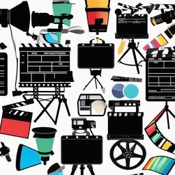 Movie clipart - clapperboard with lights and camera  color,minimalist,vector clipart