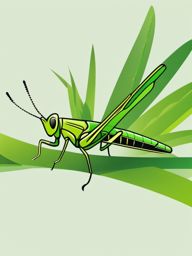 Grasshopper Clip Art - Green grasshopper on a blade of grass,  color vector clipart, minimal style