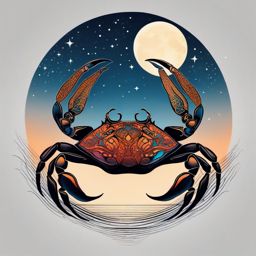 Abstract crab silhouette in moonlight tattoo. Nocturnal embrace of sensitivity.  color tattoo design, white background