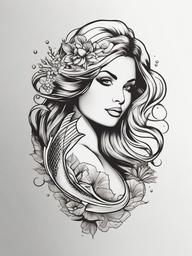 Realistic Mermaid Tattoo - Capture the enchanting beauty of a mermaid with a lifelike and realistic tattoo design.  simple vector color tattoo,minimal,white background