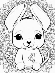 Puppy and Bunnies Coloring Pages - Sweet Friendship Between Puppy and Rabbits  minimal black outline printable sheet, coloring page