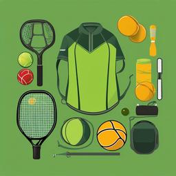 Pickleball clipart - pickleball gear laid out on the grass  color,minimalist,vector clipart